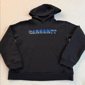 Carhartt Black Hoodie with Multicolor Logo. Size L (14/16)